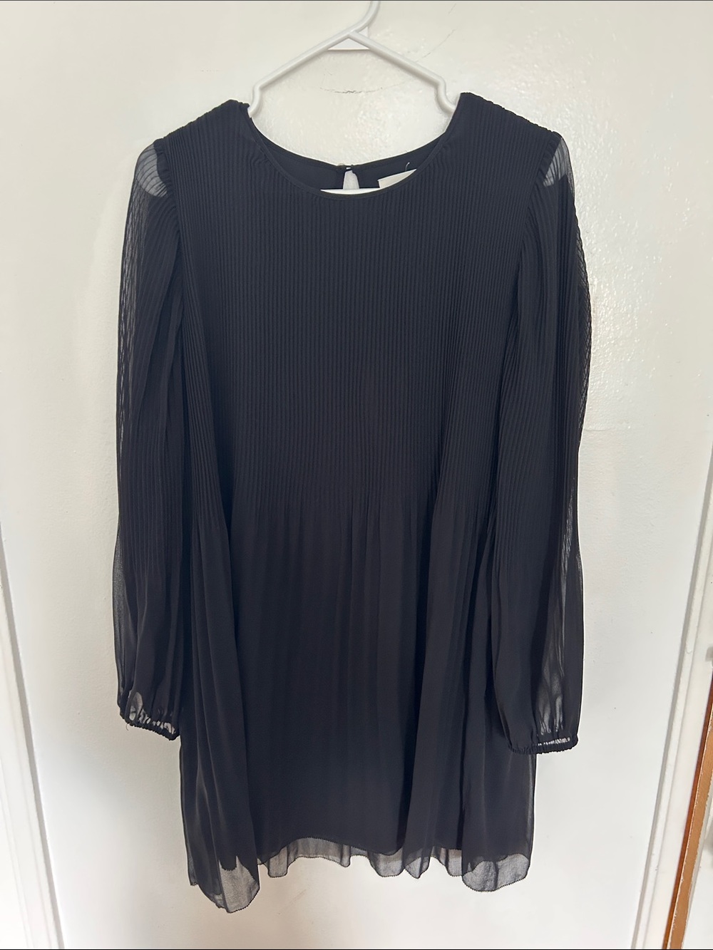 Wilfred Black Pleated Long-Sleeve Mini Dress